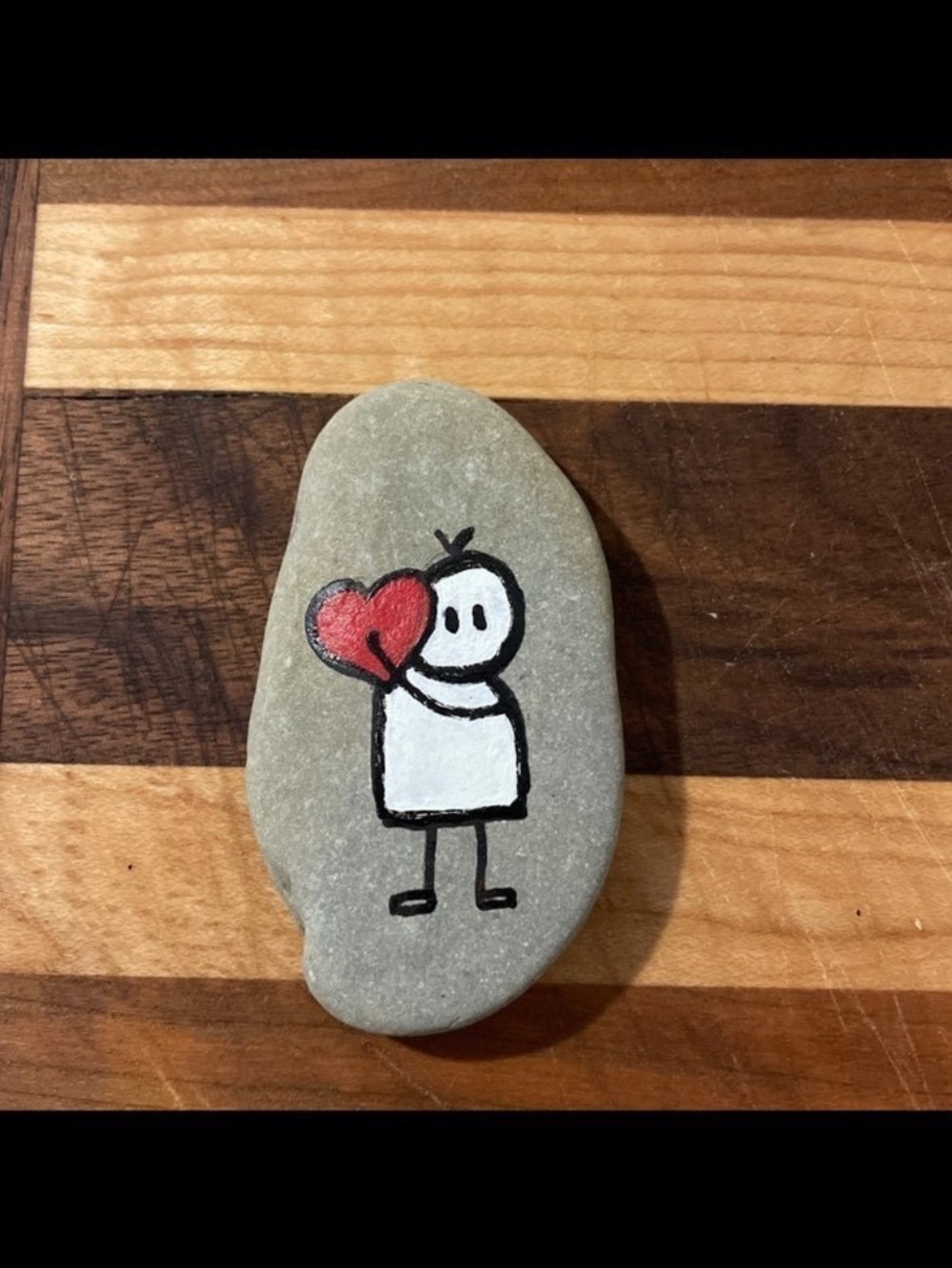Hand-Painted Love Rock — White Character with Red Heart
